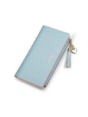 Faux Leather Slim Minimalist Wallet 12 Card Slots Zip Coin Purse for Women
